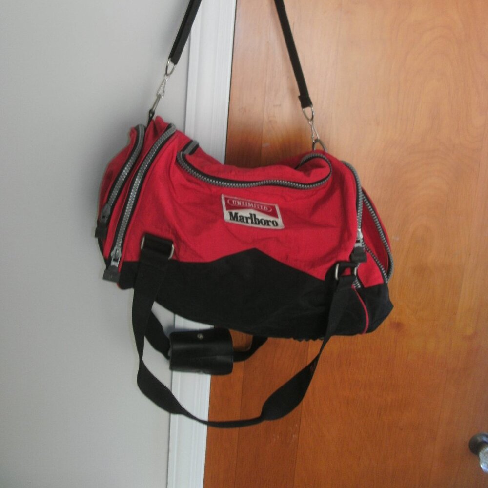 Vintage Collectible 90s Marlboro Unlimited Red & Black Duffel Bag Multi Pockets